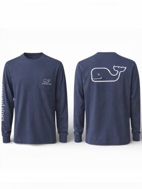 Vineyard Vines Boys XL (18) Navy Long Sleeve Pocket Tee Whale Logo